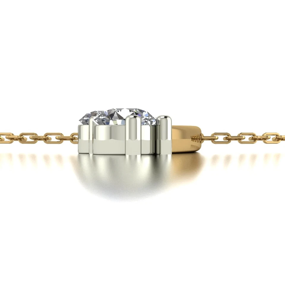 Women Pendant Necklace Round 1 Ct Lab Grown Diamond 18k Multi-Tone Gold GLI HRD - Image 3 of 4