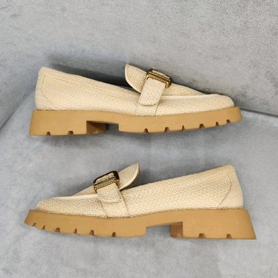 Dolce Vita Loafers 9.5 Cream Woven Raffia Ericka Lug Sole Chunky Classic New$130