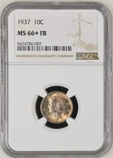1937 MERCURY DIME 10C W/TONING NGC MS 66+ FB Certified Coin