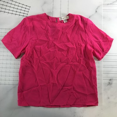 Summit Hill Blouse Womens Small Hot Pink Crew Neck Short Sleeve 100% Silk Top