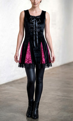 Velvet dress corset gothic punk lace up medieval black and red size 34-38