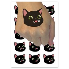 I Love You Black Cat Heart Tongue Cute Pet Temporary Tattoo Fake Body Art