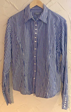 TM Lewin Ladies Shirt Navy/White Stripe Uk 18 Pure Cotton Five Button Cuffs