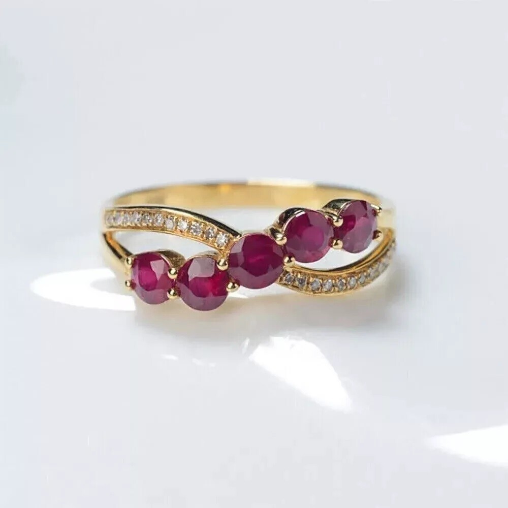2Ct Round Cut Simulated Red Ruby Engagement Pretty Ring 14k Yellow Gold Plated