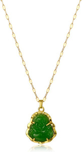 Authentic Laughing Buddha Necklace Good Luck Pendant 18K Gold Plated Chain Chalcedony Amul