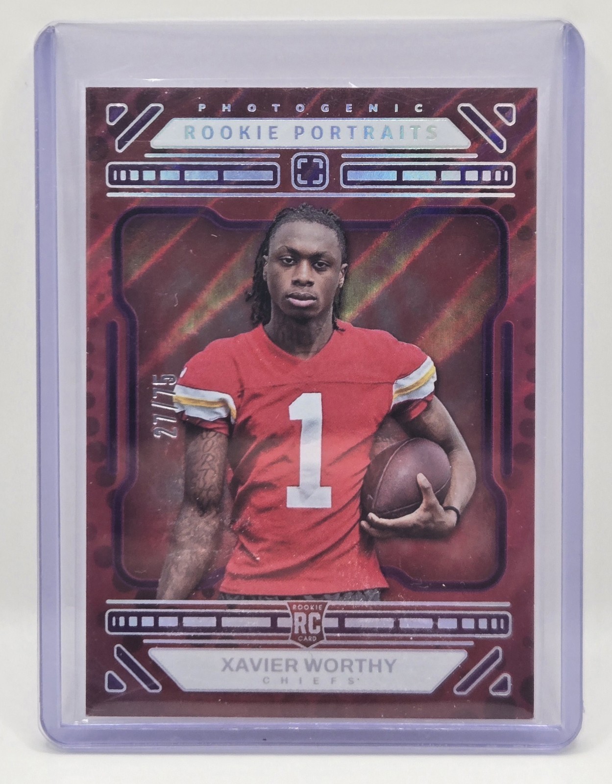 2024 Panini Photogenic Xavier Worthy Purple Rookie Portrait RC /75 KC Chiefs