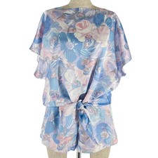 80s pastel floral satin shortie pajamas 1980s vintage