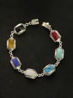 Vintage Mexico 925 Sterling Silver Multi-Gemstone Inlay Link Bracelet 8" — photo 3