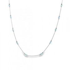 9ct White Gold Blue Bead Box Necklace - 18" - 3.0g