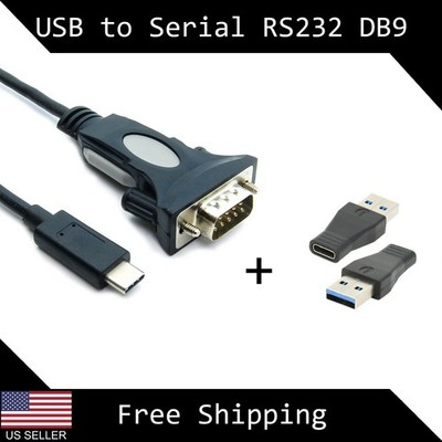 3ft USB 3.0 & USB-C to RS232 Serial Cable Adapter DB9 Male FTDI Chipset Type-C
