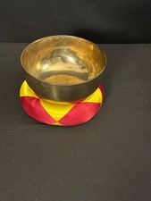 5" Brass singing bowl with red and yellow cushion, 2.5" deep, NO BEATER