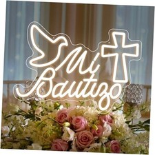 Mi Bautizo Sign Baptism Decorations - 9 Brightness Adjustable USB Powered,