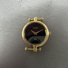 Gucci 2000L Watch Women 22mm Black Dial Gold Plated Round New Battery VTG UNFDH