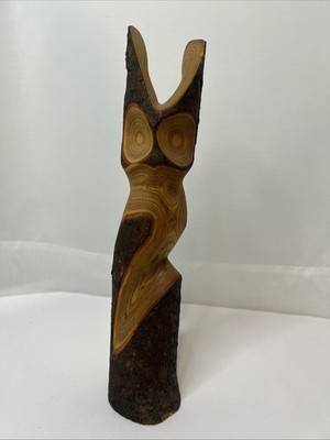 Wood Carved Sumac 11  Owl Sculpture Native Folk Art  Signed