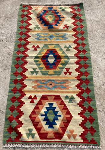 Vintage Traditional Handmade Beautiful Turkish Kilim Floor Rug Carpet 139x70 cm