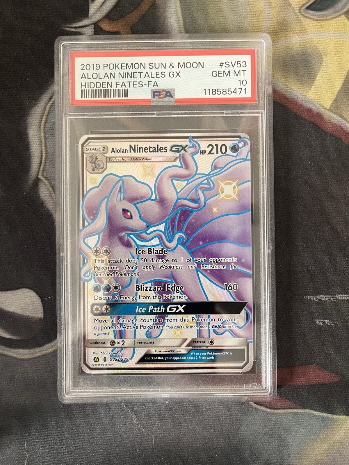 Alolan Ninetales GX SV53/SV94 Hidden Fates: Shiny Vault Holo PSA 10