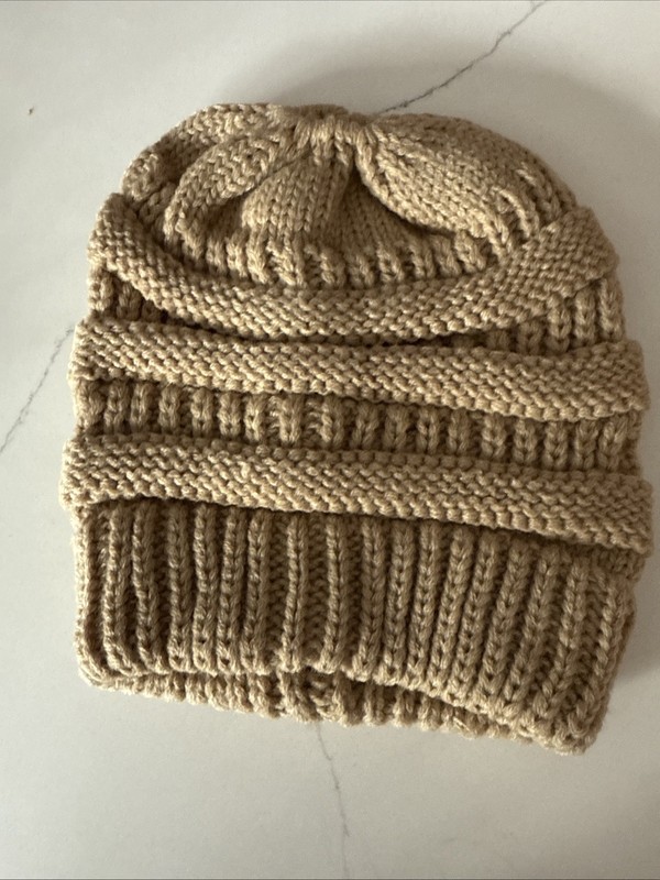 CROCHET MESSY BUN HAT pony tail adult womens teen beanie bulky warm