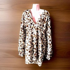 Ladies Boohoo Cream & Brown Dress / Top Tunic Style V Neck Size 14 Ex Cond