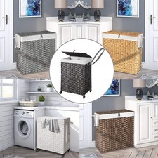 Handwoven Laundry Hampers with Wheels Divided Liner Bags Basket for Laundry Room