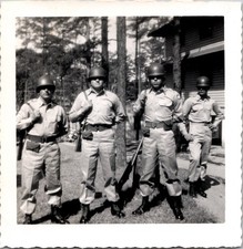 Vintage 1950s Snapshot Photo Four US Army Soldiers Military Uniforms Rifles