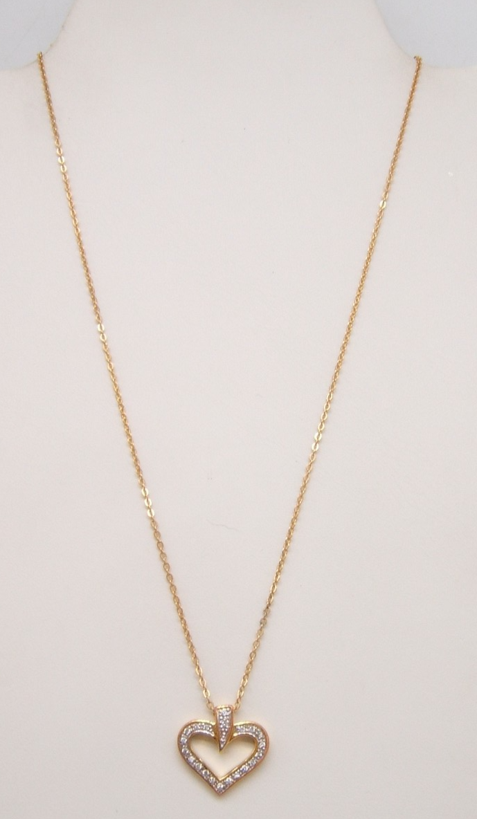 VTG STERLING SILVER HEART PENDANT NECKLACE GOLD PLATED SMALL CRYSTALS