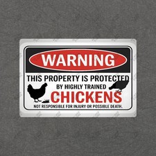 Funny Chicken Warning Sign Metal Farmhouse Decor Humorous Poultry 315439