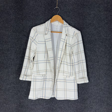 Maurices Blazer Women M Medium White Plaid Collared Open Front 3/4 Sleeve Casual