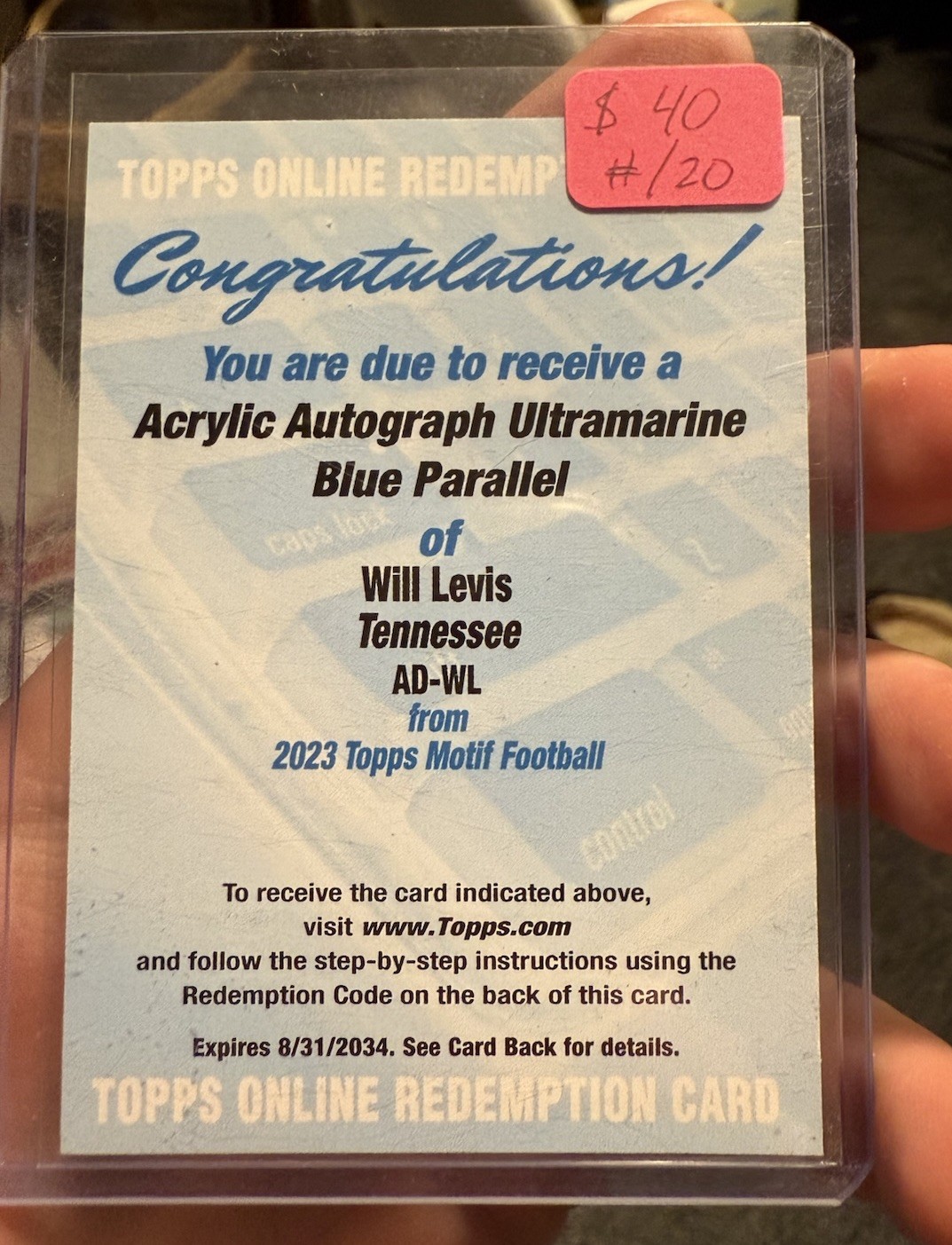 Will Levis Topps Motif Acrylic Drip Autographs #ADWL Ultramarine Blue
