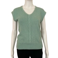 Charisma knit Silk Angora Lambswool blend V neck Sweater Vest in Mint size small