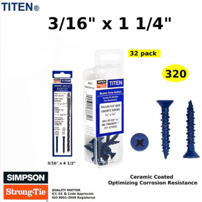 Concrete Screws 3/16 x 1 1/4 P/FH Blue Masonry Screw Brick Block Wall Anchors