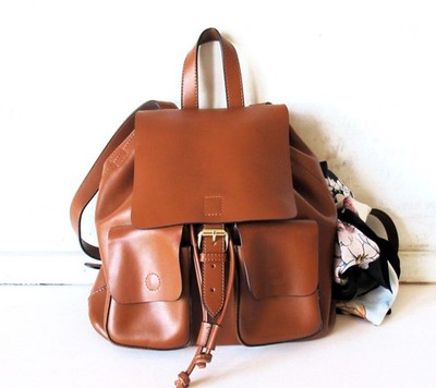 New leather structured backpack for women with two pockets