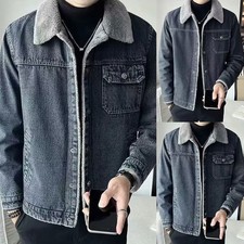 Regular Length Fleece Lined Men's Casual Jacket Lapel Neck Long Sleeve