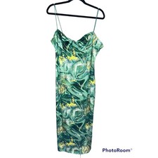 NWT Pretty Little Thing Sleeveless Green Retro Swirl Crinkle Midi Dress Size 18