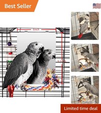 Stainless Steel 9" Bird Mirror and Colorful Rope Perch - Perfect for Parrots