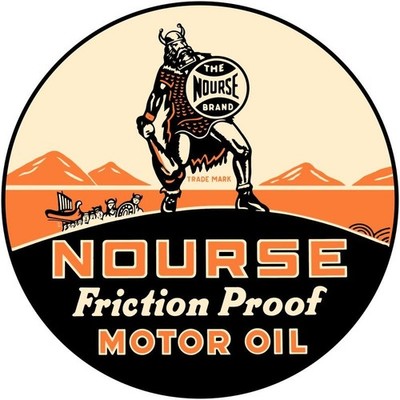 NOURSE Friction Proof Motor Oil Dealer Style NEW METAL SIGN: 12'' Dia. Round