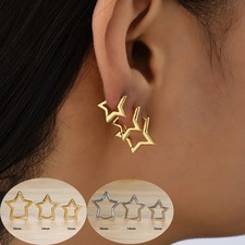 3PCS Vintage Hollow Star Hoop Earrings for Women Girl Simple Punk St