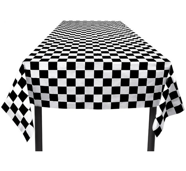 RACING CAR GRAND PRIX THEMED CHEQUERED FLAG PLASTIC TABLECLOTH TABLE COVER!