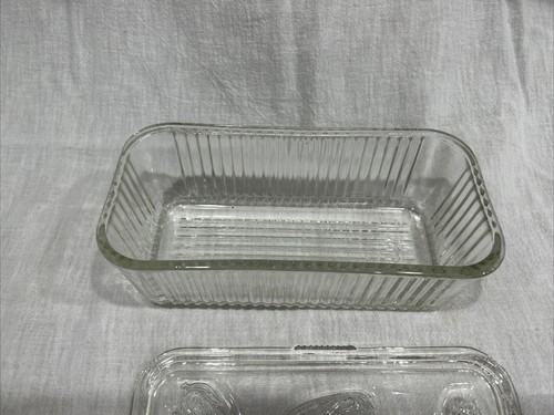 Vintage Federal Clear Glass Ribbed Refrigerator Dish 8 1/2 x 4 with lid - Picture 5 of 8