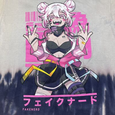 FAKE NERD FAKENERD JAPANESE ANIME PIN UP GIRL T SHIRT Mens L Gray