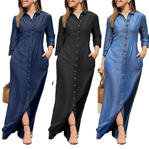 white christmas dresses Women's Color-Blocked Denim Dress – Wash Lab – washlabshop