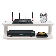 White Floating Router Shelf Wall Mounted Set-top Box TV Components Storage Rack