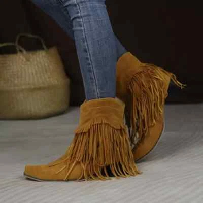 Bottines Basses À Franges 4 CM Beige En Cuir Synthétique 34468 - Photo 1/2
