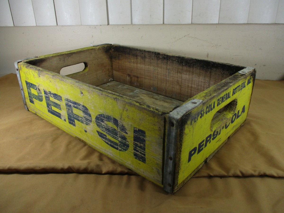 Original American Vintage Yellow Wooden Pepsi Cola Soda Bottle