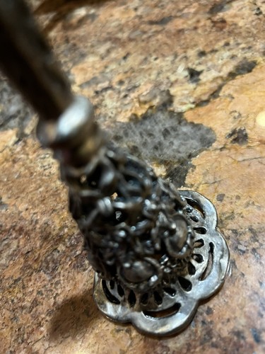 Vintage Tussie Mussie Bridal Bouquet Holder Silver Metal - Picture 6 of 6