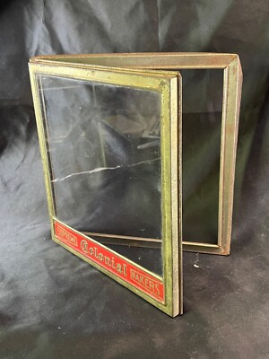 Vintage Colonial Supreme Bakers Embosed Metal Hinged Glass Countertop display