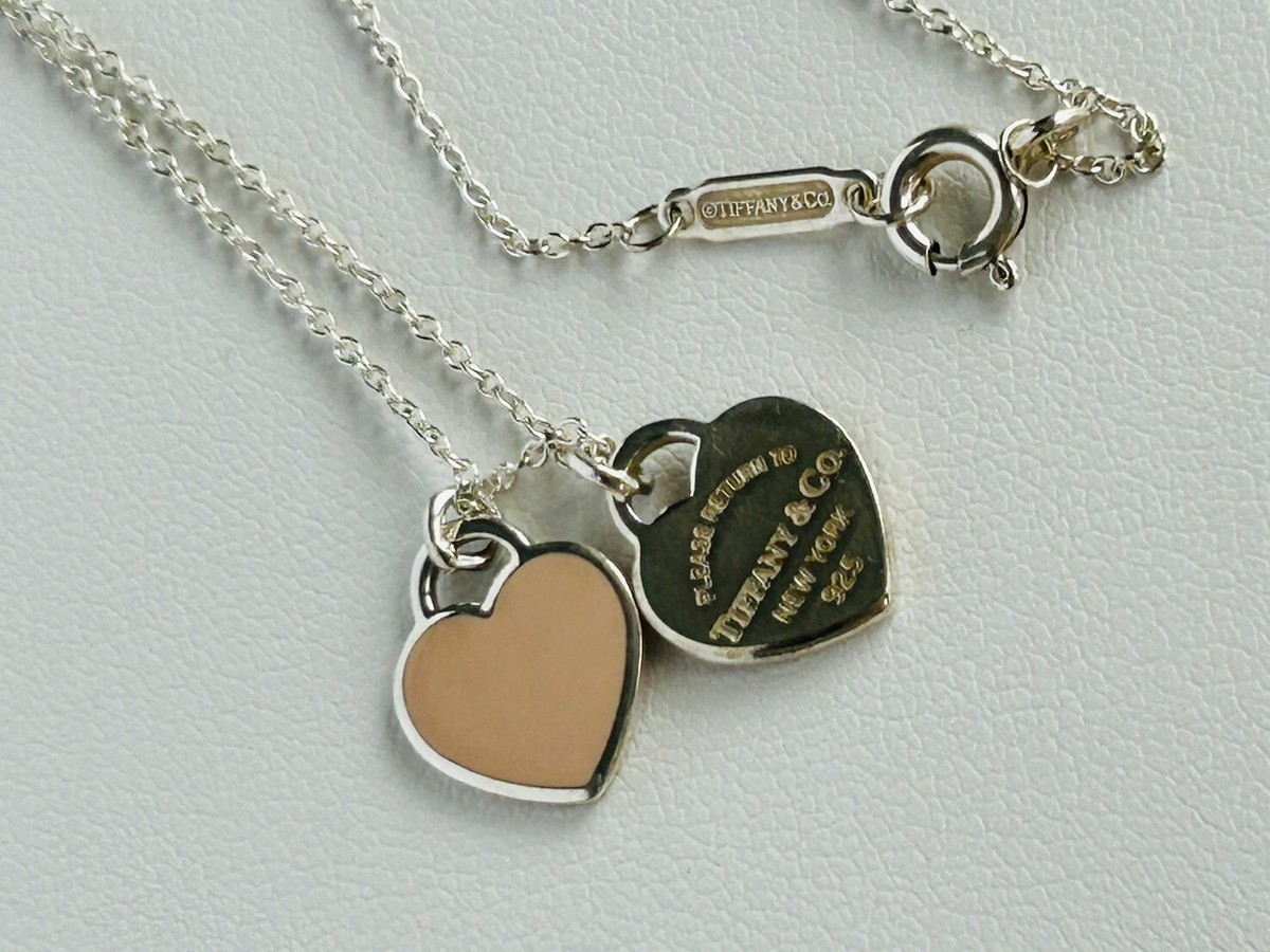 TIFFANY & Co. Return to Mini Double Heart Tag Necklace Pink Beige
