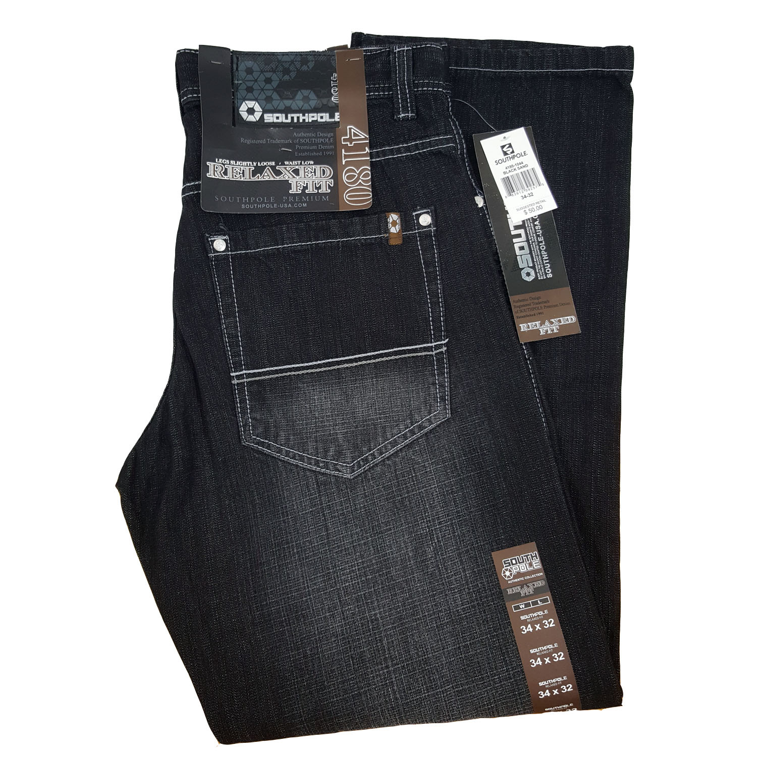 SOUTHPOLE MEN'S JEAN RELAXED FIT 4180-1044 SAND BLACK (Waist 32