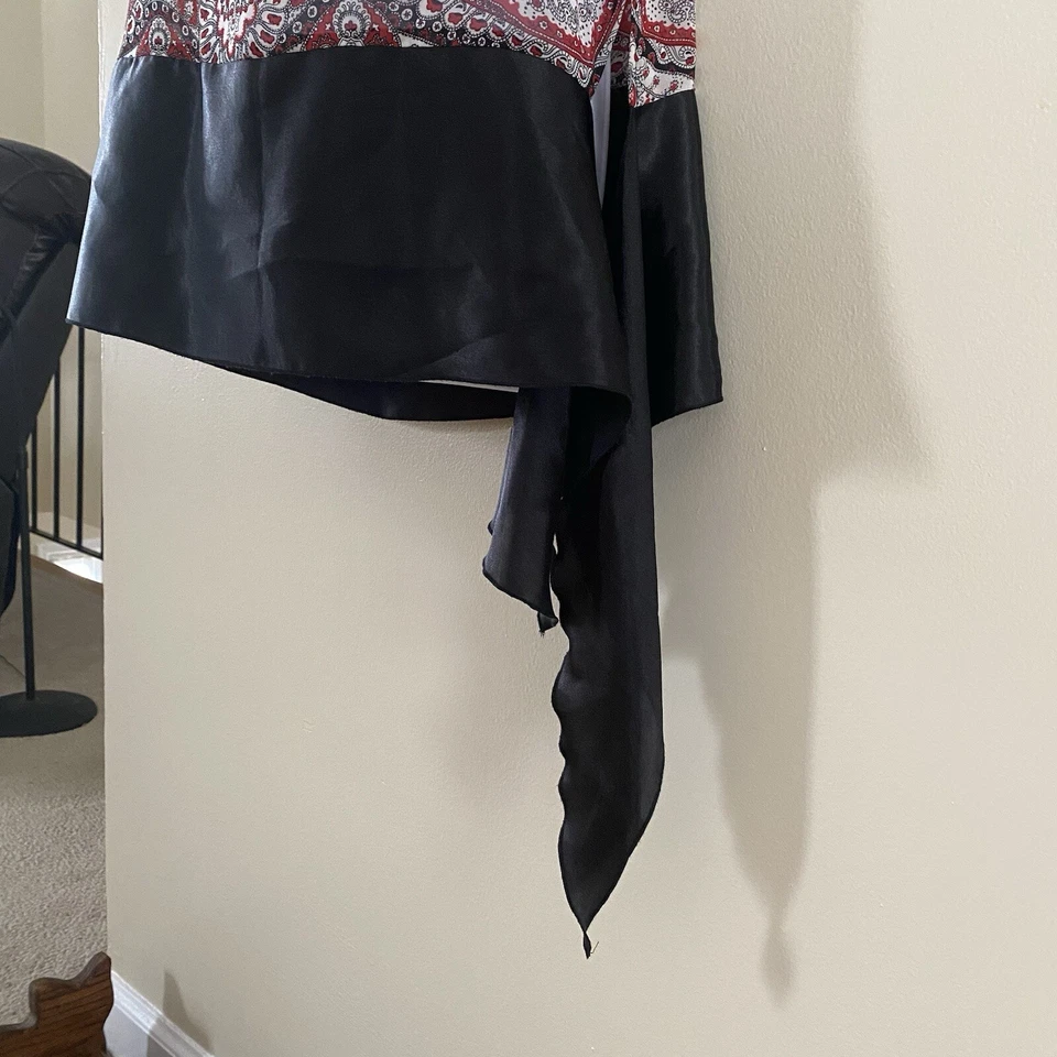 复古 Heart Soul 女式透明佩斯利头巾衬衫 M 码中号红色黑色 — 第 3/4 张图片