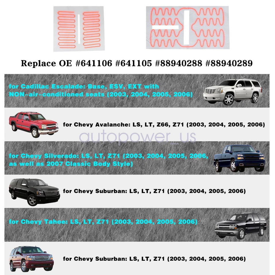 Kit de almohadillas de elemento calefactor de asiento izquierda y derecha para Chevy Silverado Tahoe Suburban 2003-2006 Foto 4 de 4