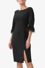 NEW Adrianna Papell Womens 6 Black 3/4 Sleeve Feather Trim Sheath Dress